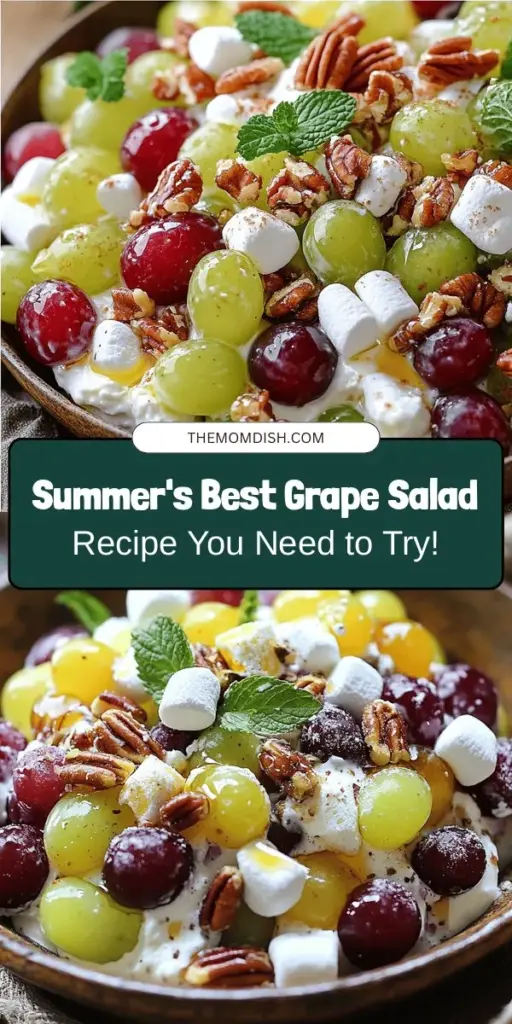 Discover the refreshing Grape Salad Delight, a perfect summer dish that combines the sweetness of red and green grapes with a creamy Greek yogurt dressing, crunchy nuts, and a hint of honey. Ideal for potlucks, barbecues, or family picnics, this salad is both visually stunning and nutritious. Easy to make and customizable, it’s the ideal side or light dessert for any gathering. Celebrate summer with this delightful recipe! #GrapeSaladDelight #SummerRecipes #HealthyEating #FruitSalad #PotluckIdeas #YummyFood