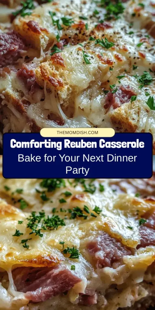 Discover the ultimate comfort food with this Reuben Casserole Bake recipe! Combining savory corned beef, tangy sauerkraut, creamy Swiss cheese, and hearty rye bread, this dish brings the flavors of a classic Reuben sandwich into a cozy, easy-to-share casserole. Perfect for family dinners or gatherings, it’s both delicious and satisfying. Try this modern twist on a beloved favorite! #ReubenCasserole #ComfortFood #CasseroleRecipes #FamilyDinner #EasyCooking #TraditionalFlavors