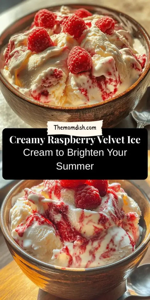 Indulge in summer with this delicious Raspberry Velvet Ice Cream recipe! Homemade ice cream is a joy to make, and this vibrant dessert is a perfect way to celebrate fresh raspberries. With a creamy texture and beautiful pink hue, it’s ideal for warm gatherings or a sunny treat. Plus, it’s packed with antioxidants and vitamins! Follow the steps to create a standout dessert that everyone will love. #IceCream #Homemade #RaspberryVelvet #SummerTreat #DessertLovers #HealthyDessert #SweetTooth