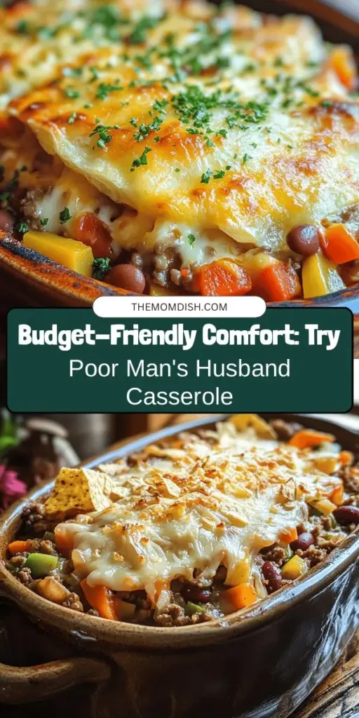 Discover the comfort of Poor Man's Husband Casserole, a budget-friendly dish that's sure to please! This one-dish wonder combines ground meat, kidney beans, and cheesy goodness, making it perfect for feeding a crowd or enjoying leftovers throughout the week. With its simple preparation and versatile ingredients, you'll create a satisfying meal without breaking the bank. Try it tonight and savor the warmth of homemade comfort food! #Casserole #ComfortFood #BudgetMeals #FamilyDinner #EasyRecipe #HomemadeCooking