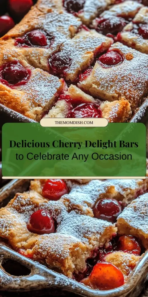 Indulge in the sweet and tart flavor of Cherry Delight Bars, a delightful dessert that captures the essence of summer! With a buttery base and juicy cherries, these bars are perfect for potlucks and family gatherings. Easy to make, they evoke nostalgia and bring warmth to any occasion. Discover the simple steps to create this irresistible treat that will surely impress everyone. Bake, share, and enjoy! #CherryDelightBars #Baking #Desserts #SweetTreats #SummerRecipes #HomemadeDelights