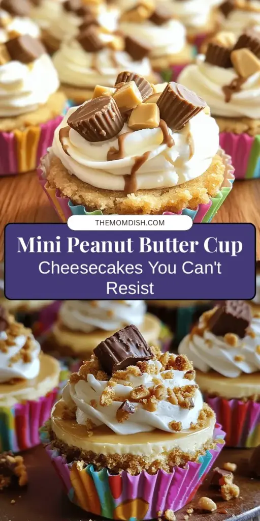 Satisfy your sweet tooth with these Mini Peanut Butter Cup Cheesecakes! Perfect for parties or a personal treat, these bite-sized delights feature a creamy cheesecake filling made with peanut butter, all nestled in a buttery graham cracker crust. Topped with mini peanut butter cups for an extra crunch, they’re a decadent dessert that’s sure to impress. Enjoy the bliss of mini desserts and create joy in every bite! #Desserts #Cheesecake #PeanutButter #Baking #MiniTreats