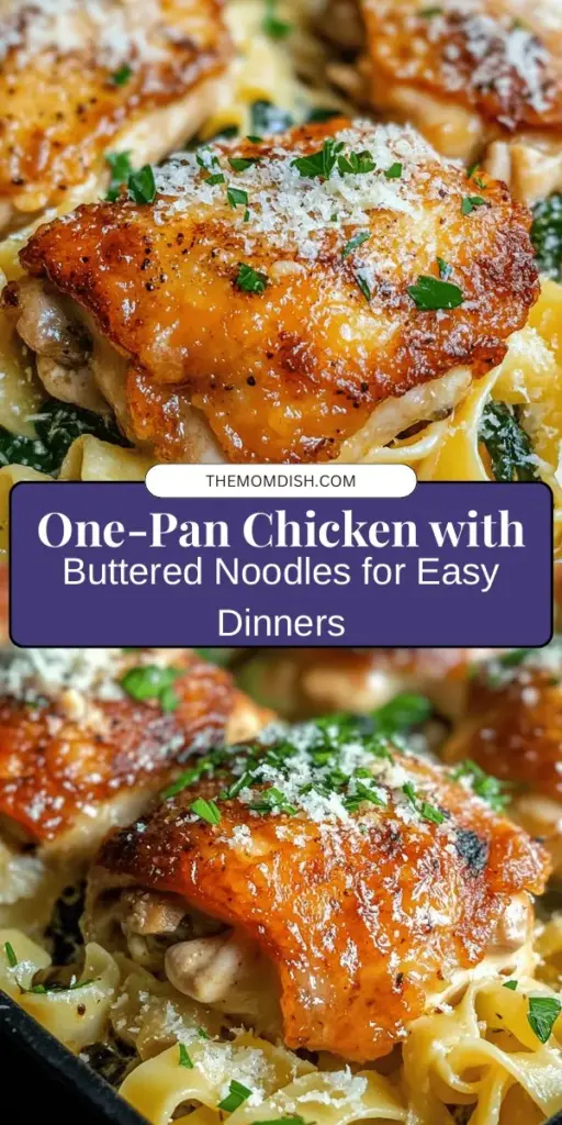 Looking for an easy, comforting meal? Try this One-Pan Chicken with Buttered Noodles! This recipe features tender chicken thighs and perfectly cooked egg noodles drenched in a rich, buttery sauce. With minimal cleanup and maximum flavor, it’s perfect for busy nights or leisurely weekends. Add some fresh spinach for nutrition and top it off with parmesan for an irresistible finish. Your family will love it! #OnePanMeal #ChickenRecipes #ComfortFood #DinnerIdeas #EasyRecipes