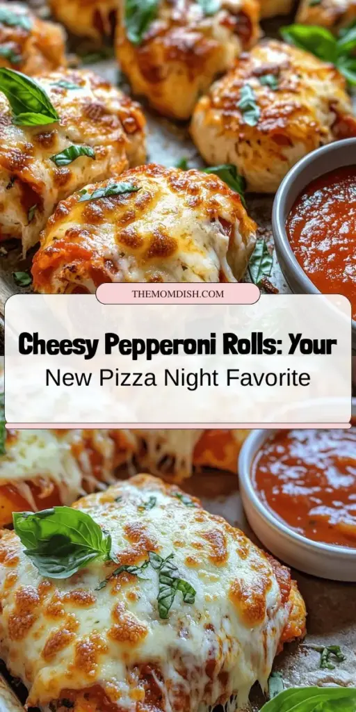 Elevate your pizza night with these delicious Cheesy Pepperoni Rolls! Combining gooey cheese, savory pepperoni, and a crispy baked dough, these rolls are perfect for parties, snacks, or family dinners. They're easy to customize, making them ideal for any occasion. Serve with warm marinara or your favorite dipping sauce for a mouthwatering treat everyone will adore. Get ready to impress your guests! #CheesyPepperoniRolls #ComfortFood #PizzaNight #EasyRecipes #SnackIdeas