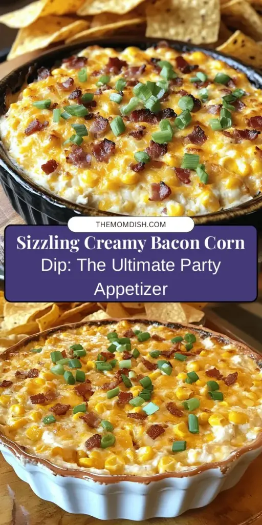 Elevate your next gathering with Sizzling Creamy Bacon Corn Dip! This indulgent appetizer features a tantalizing mix of sweet corn, crispy bacon, creamy cheese, and aromatic spices, making it a guaranteed hit at any event. Serve it warm with tortilla chips or fresh veggies, and watch your guests come back for more. Perfect for game days, holidays, or casual get-togethers! Try the recipe now and taste the magic! #BaconDip #PartyFood #Appetizer #Yummy #ComfortFood #Dips #Recipe