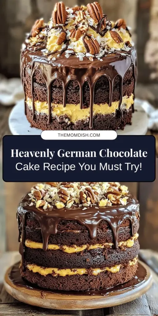 Discover the indulgent world of Heavenly German Chocolate Cake with this easy step-by-step guide! Learn the origins of this classic dessert and whip up a rich chocolate layer cake crowned with a delightful coconut and pecan frosting. Perfect for birthdays, holidays, or any celebration, this recipe is sure to impress family and friends. Dive in and make your own sweet memories with this delicious treat! #GermanChocolateCake #Baking #Dessert #ChocolateLovers #CakeRecipes #SweetTreats