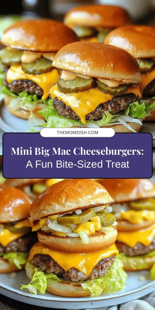 Dive into the fun of miniaturized meals with these Mini Big Mac Cheeseburgers! Perfect for parties and gatherings, they bring the iconic Big Mac flavors into bite-sized delight. Made with juicy beef patties, melted cheese, and a delectable special sauce, these burgers are customizable for dietary preferences too. Impress your guests with this creative twist on a classic! #MiniBigMac #Cheeseburgers #PartyFood #Foodie #MiniMeals #YummyRecipes #BurgerLove #CookingFun