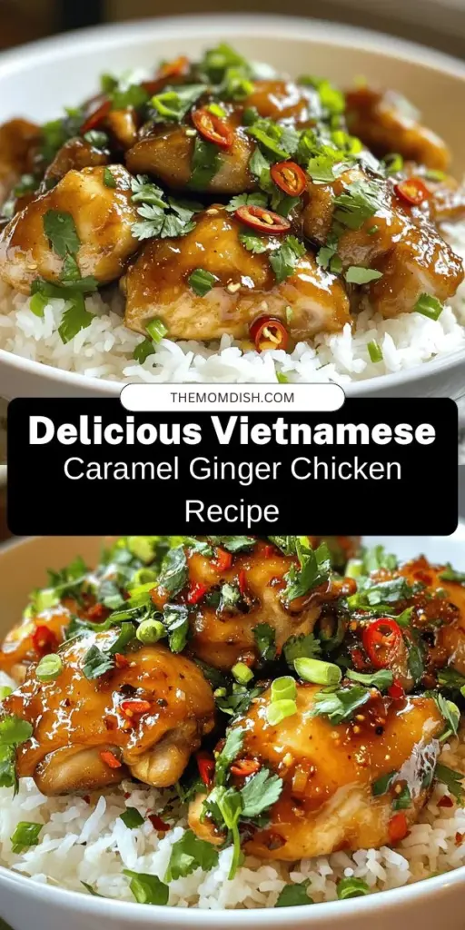 Discover the rich flavors of Vietnamese cuisine with Vietnamese Caramel Ginger Chicken! This dish, known as Gà Kho Gừng, features tender chicken thighs simmered in a caramelized sauce with ginger, garlic, and a kick of chilies. Perfectly balanced between sweet and savory, it's a delightful way to bring a taste of Vietnam to your table. Serve it over jasmine rice for a wholesome meal that’s both delicious and healthy. #VietnameseCuisine #CaramelGingerChicken #HomeCooking #HealthyEating #Foodie