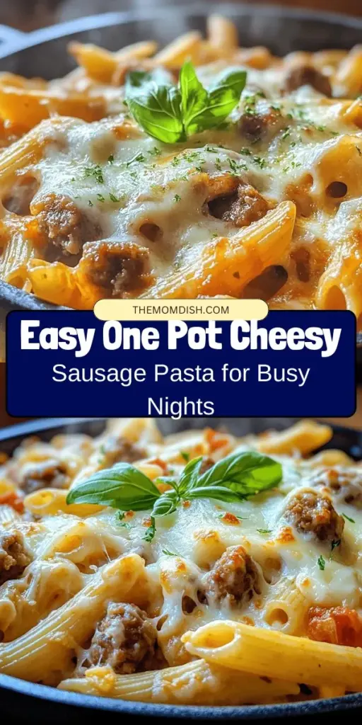 Whip up a cozy meal with One Pot Cheesy Sausage Pasta, the ultimate comfort food for busy weeknights! This easy recipe combines flavorful Italian sausage, creamy cheese, and perfectly cooked penne pasta in just one pot, making cleanup a breeze. Customize it with your favorite veggies and spice levels for a delicious family dinner. Get ready to enjoy a hearty dish that everyone will love! #OnePotMeal #CheesyPasta #SausagePasta #ComfortFood #EasyRecipes #WeeknightDinner #FamilyFavorites