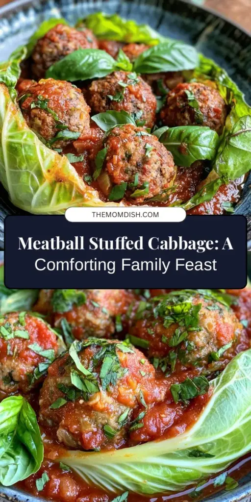 Discover the rich, comforting flavors of Meatball Stuffed Whole Cabbage! This recipe features savory meatballs nestled inside tender cabbage leaves, creating a stunning centerpiece for any gathering. Packed with nutrients and perfect for sharing, this dish is a culinary tradition across various cultures. Enjoy the combination of juicy meat and vibrant cabbage, all topped with a delicious marinara sauce. Try it tonight! #StuffedCabbage #ComfortFood #Meatballs #HealthyEating #CulinaryTradition