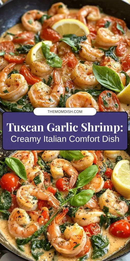 Indulge in the rich flavors of Creamy Tuscan Garlic Shrimp! This Italian-inspired dish combines succulent shrimp with a creamy garlic sauce, vibrant cherry tomatoes, and fresh spinach for a meal that’s both visually stunning and delicious. Perfect for weeknight dinners or special gatherings, serve it over pasta or with crusty bread for a classic touch. Try this recipe and bring a taste of Italy to your table! #TuscanShrimp #ItalianCuisine #DinnerInspiration #SeafoodLovers #EasyRecipes #Foodie