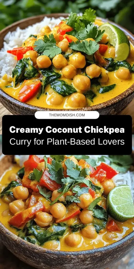 Discover the rich flavors of Creamy Coconut Chickpea Curry, a delightful plant-based dish that's as nutritious as it is delicious. Packed with protein, fiber, and healthy fats, this easy-to-make curry is perfect for busy weeknights and can be customized with your favorite veggies. Serve it with rice, quinoa, or bread for a satisfying meal that appeals to everyone. Enjoy the comforting taste of wholesome ingredients! #CoconutCurry #PlantBased #Chickpeas #HealthyEating #VeganRecipes #EasyDinner