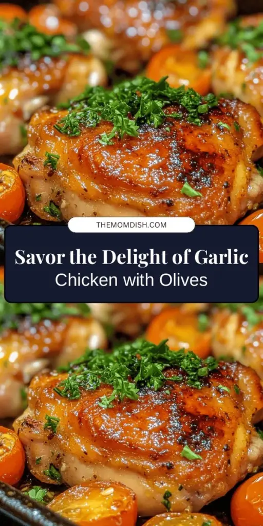 Indulge in the delightful flavors of Garlic Chicken with Olives, a dish that combines succulent chicken thighs, aromatic garlic, and briny olives for a mouthwatering meal. This recipe is perfect for impressing guests or enjoying cozy nights at home. Packed with health benefits from garlic and olives, it’s not just tasty but also nutritious. Pair it with a side of crusty bread or a fresh quinoa salad for the ultimate experience! #Foodie #HomeCooking #GarlicChicken #HealthyEating #MediterraneanCuisine #YummyRecipes