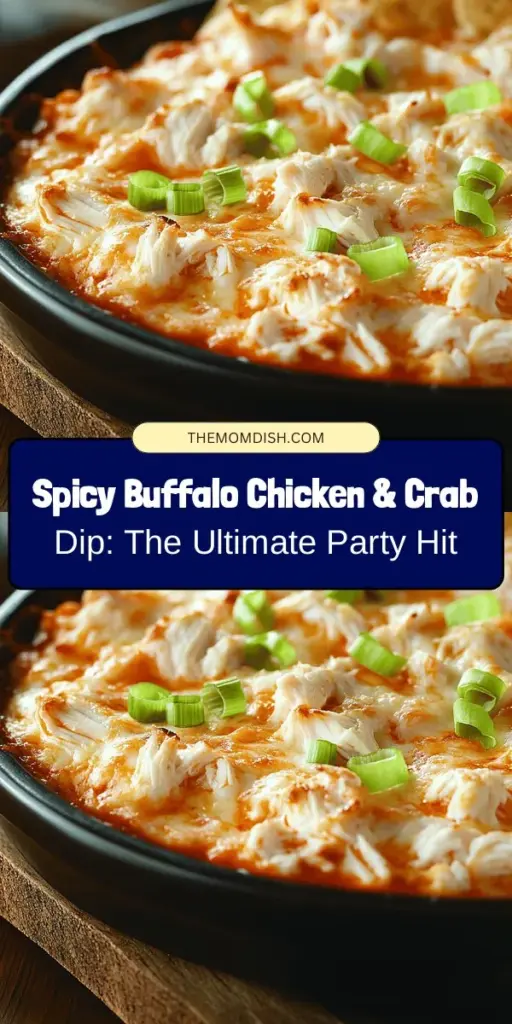 Looking for an appetizer that will wow your guests? Try this Spicy Buffalo Chicken & Crab Dip with Beer Cheese! It's a delicious fusion of creamy crab, shredded chicken, and zesty buffalo sauce, all elevated by a touch of beer and sharp cheddar. Perfect for game nights or any gathering, serve it warm with chips, veggies, or bread for a crowd-pleasing treat. Get ready to indulge in flavor! #BuffaloChickenDip #CrabDip #Appetizers #PartyFood #DeliciousDips #GameDaySnacks #ComfortFood