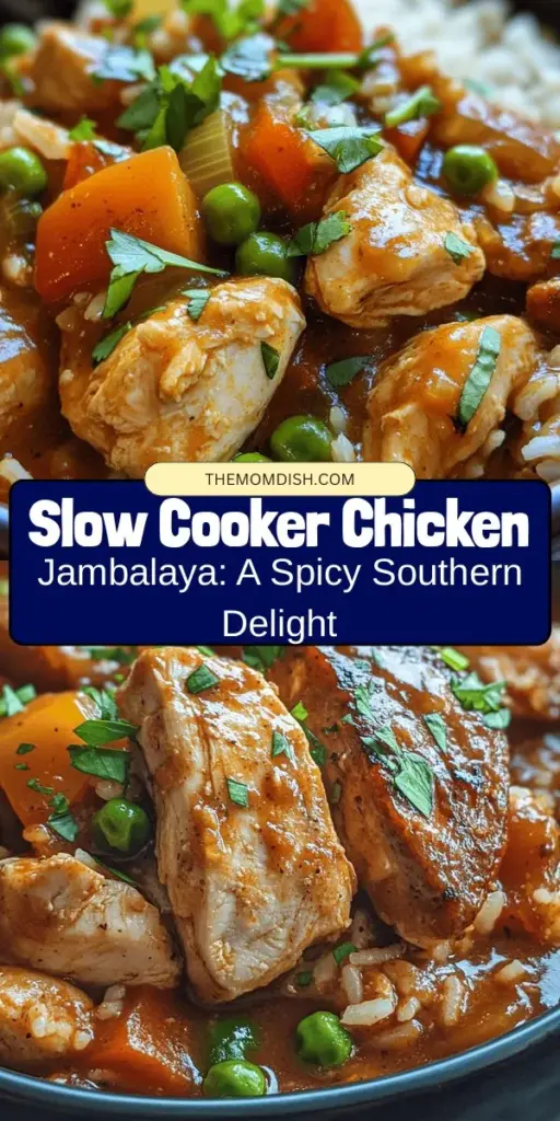 Discover the vibrant flavors of Southern cuisine with this Spicy Slow Cooker Chicken Jambalaya! Perfect for busy evenings, this one-pot meal features tender chicken thighs, smoky andouille sausage, and a medley of fresh vegetables simmered in bold Cajun spices. It's not just a meal, but a centerpiece for gatherings, bursting with comfort and flavor. Dive into this culinary adventure and create lasting memories around the dinner table. #Jambalaya #SlowCookerRecipes #SouthernCuisine #FamilyMeals #ComfortFood #CajunCooking