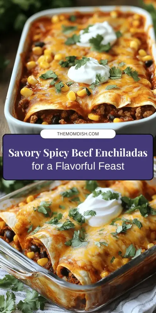 Dive into the vibrant world of Mexican cuisine with these savory spicy beef enchiladas! Perfect for any occasion, this recipe combines ground beef, warming spices, and gooey cheese wrapped in soft tortillas, all topped with a rich sauce. Whether you're a novice or a pro in the kitchen, this dish brings comfort and flavor to your table. Gather your friends and family, and enjoy a meal that's all about sharing! #Enchiladas #MexicanFood #HomeCooking #ComfortFood #SpicyBeef #CulinaryJourney