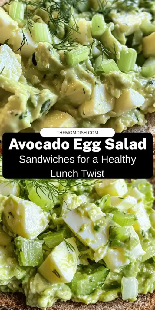 Discover a healthy twist on a classic favorite with creamy avocado egg salad sandwiches! This simple recipe replaces mayonnaise with nutrient-packed avocados and Greek yogurt, creating a delicious yet lighter meal. Perfect for lunch, picnics, or snacks, these sandwiches are full of protein, healthy fats, and fresh veggies. Enjoy a satisfying bite that's as nutritious as it is tasty! #EggSalad #Avocado #HealthyRecipes #SandwichIdeas #Nutrition #MealPrep #DeliciouslyHealthy