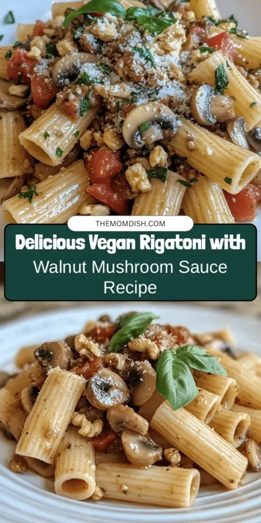 Savor the rich flavors of Rigatoni with Vegan Walnut Mushroom Meat Sauce—a plant-based delight that's perfect for everyone! This hearty dish combines the satisfying textures of rigatoni with a savory walnut and mushroom sauce, packed with nutrients and bursting with umami. Enjoy a delicious meal that not only nourishes your body but also supports a sustainable lifestyle. Get the full recipe and discover the joy of plant-based cooking! #VeganRecipes #PlantBased #HealthyEating #PastaLovers #SustainableFood