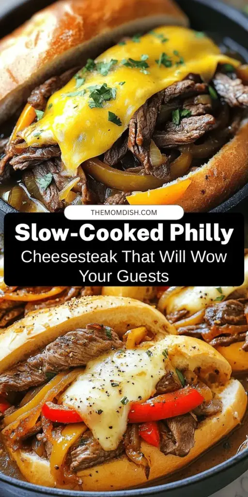 Discover the ultimate comfort food with this Slow-Cooked Philly Cheesesteak Delight! Perfectly tender flank steak, sautéed onions, and colorful bell peppers meld together in a rich broth, creating a savory filling that's irresistibly delicious. Serve it on fresh hoagie rolls topped with gooey provolone cheese for a memorable meal. Ideal for gatherings or cozy nights in—just set your crockpot and enjoy! #PhillyCheesesteak #SlowCooking #ComfortFood #FamilyDinner #RecipeIdeas