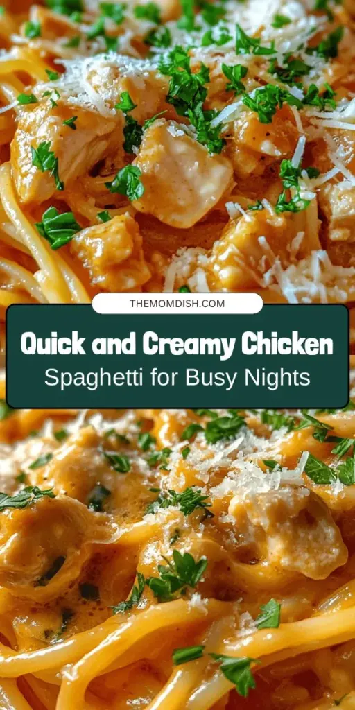 Looking for a quick and delicious dinner option? Try this creamy chicken spaghetti recipe that combines tender chicken, a luscious cream sauce, and perfectly cooked spaghetti for a family-friendly meal. It's easy to make and packed with flavor, making it ideal for busy weeknights. Pair with a fresh salad or garlic bread for a complete meal. Get ready to impress your loved ones with this comforting dish! #ChickenSpaghetti #QuickDinner #ComfortFood #FamilyMeals #EasyRecipes #PastaLovers #CookingAtHome