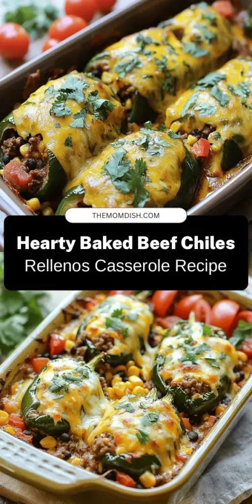 Dive into the comforting world of baked beef chiles rellenos casserole! This dish brings together roasted poblano peppers, flavorful ground beef, and gooey cheese in a hearty layered masterpiece that will delight your family and friends. Ideal for gatherings or cozy dinners, it's easy to make and packed with fresh ingredients. Enjoy the rich flavors and unforgettable satisfaction with every bite. #ChilesRellenos #Casserole #ComfortFood #MexicanCuisine #FamilyDinner #EasyRecipes