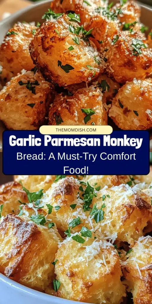 Dive into the world of comfort food with this Garlic Parmesan Monkey Bread recipe! Easy to make and packed with savory goodness, it's perfect for any gathering or casual snack. Using simple ingredients like refrigerated biscuit dough, garlic, and Parmesan, this dish is sure to delight your taste buds. Serve it warm and watch it disappear as everyone pulls apart gooey, cheesy pieces. Discover the magic of shared meals! #MonkeyBread #ComfortFood #GarlicParmesan #HomemadeDelights #BakingJoy