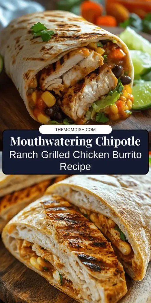 Elevate your mealtime with this Delicious Chipotle Ranch Grilled Chicken Burrito! Bursting with smoky, spicy flavors from chipotle and creamy ranch dressing, this burrito is perfect for a quick weeknight dinner or meal prep. Packed with grilled chicken, fresh veggies, and melty cheese, it’s as nutritious as it is satisfying. Impress your family and indulge in this delightful dish! #BurritoRecipe #ChipotleRanch #MealPrep #HealthyEating #ComfortFood #GrilledChicken #TacoTuesday