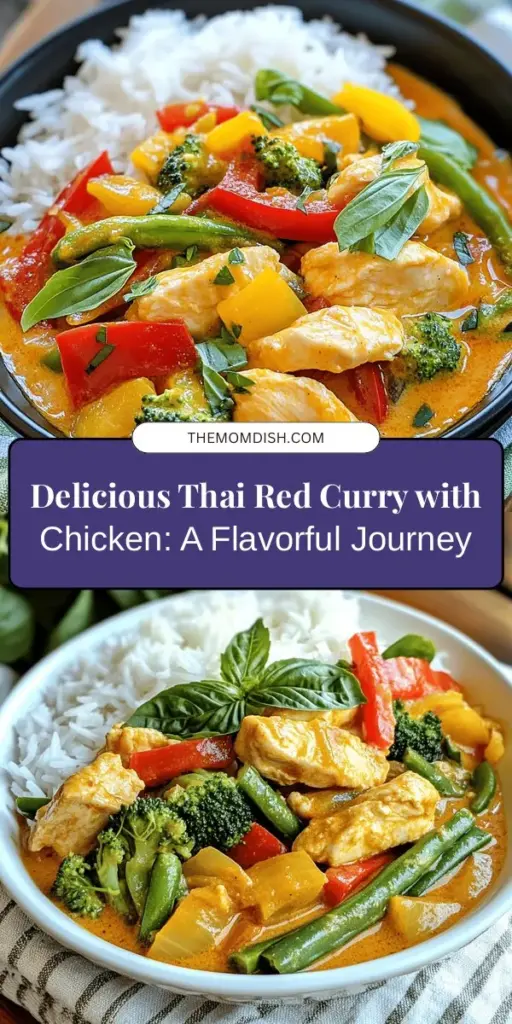 Discover the delightful world of Thai cuisine with this easy Thai Red Curry with Chicken recipe. Bursting with vibrant flavors and a perfect blend of spicy, sweet, and savory elements, this dish is both comforting and nutritious. Made with lean chicken, creamy coconut milk, and a colorful mix of vegetables, it’s customizable to fit your taste. Perfect for any occasion, this curry is sure to impress your family and friends! #ThaiRedCurry #CookingAtHome #ThaiCuisine #ComfortFood #HealthyRecipes #Foodie #CurryLovers