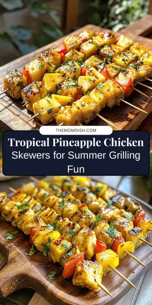 Elevate your summer grilling with these Tropical Pineapple Chicken Skewers! This delicious recipe combines succulent chicken, juicy pineapple, and vibrant bell peppers for a flavor explosion that's perfect for any gathering. Easy to prepare and packed with nutrients, this dish not only impresses with its taste but also with its vibrant presentation. Serve it at your next backyard BBQ and enjoy a tropical escape with every bite! #GrillingRecipes #SummerEats #HealthyEating #TropicalFlavors #ChickenSkewers