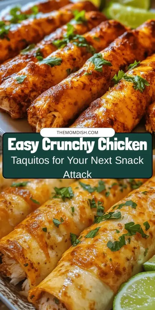 Satisfy your snack cravings with this easy and delicious Crunchy Chicken Taquitos recipe! Perfectly crispy and filled with flavorful chicken and melted cheese, these taquitos are a crowd-pleaser for parties or weeknight dinners. Customize them with your favorite spices and toppings, and enjoy them with salsa or guacamole. Get ready to impress your friends and family with this tasty treat! #Taquitos #SnackTime #MexicanCuisine #EasyRecipes #ChickenRecipes #ComfortFood #HomemadeDeliciousness