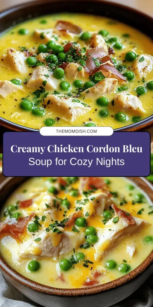 Warm up your evenings with a bowl of Chicken Cordon Bleu Soup! This delightful twist on the classic dish blends tender chicken, savory ham, and creamy Swiss cheese into a scrumptious and comforting meal. Perfect for chilly nights, it's easy to prepare with common ingredients. Follow our step-by-step guide to create a satisfying dish that will impress your family and friends. Get ready for a delicious culinary adventure! #ChickenCordonBleuSoup #ComfortFood #SoupRecipe #EasyCooking