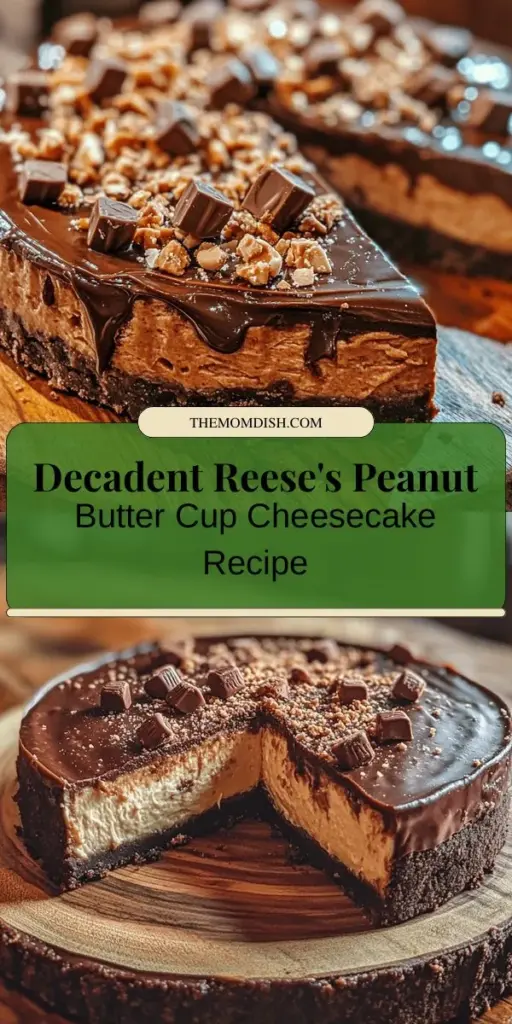 Dive into the rich and creamy world of dessert with this irresistibly decadent Reese's Peanut Butter Cup Cheesecake! Perfect for any celebration or cozy night in, this cheesecake combines a crunchy chocolate cookie crust, a luscious peanut butter filling, and a silky ganache topping, all enhanced with chunks of Reese's. Follow our easy step-by-step guide to create this showstopper that will leave everyone craving more! #Cheesecake #Dessert #Reeses #Baking #SweetTreats #PeanutButter #ChocolateLovers