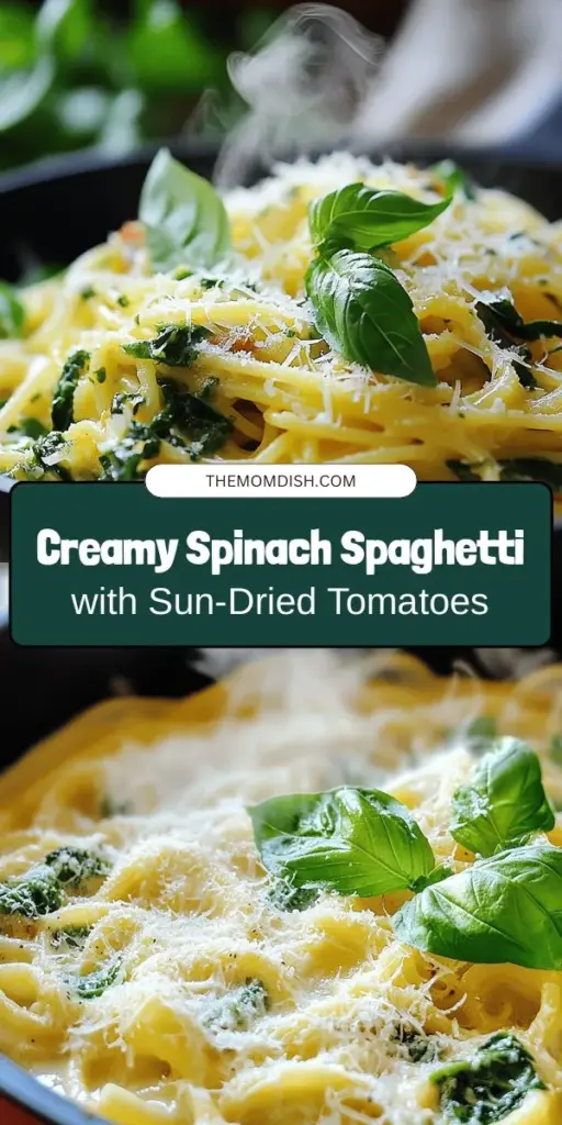 Discover a delicious twist on classic pasta with Spaghetti & Spinach in a creamy sun-dried tomato sauce! This easy yet elegant dish combines spaghetti, fresh spinach, and tangy sun-dried tomatoes, all enveloped in a rich cream sauce. Perfect for any occasion, it's simple enough for weeknights or impressive enough for dinner parties. Bring warmth and flavor to your table with this nutritious meal! #Spaghetti #Spinach #CreamSauce #DinnerInspiration #ComfortFood #HealthyEating