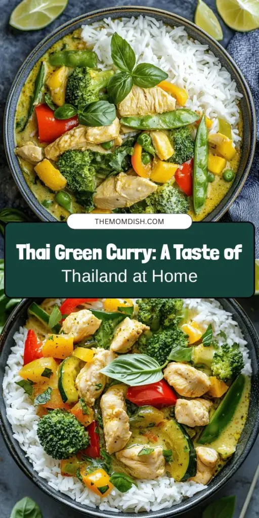 Discover the delicious world of Thai cuisine with this Thai Green Curry Delight recipe! This flavorful dish showcases a rich blend of fresh ingredients, aromatic spices, and a creamy coconut milk base. Perfectly customizable, you can enjoy it with chicken, seafood, or as a vegetarian option. Learn how to balance the vibrant flavors of sweet, salty, spicy, and sour in every bite. Dive into this culinary journey and impress your loved ones! #ThaiGreenCurry #ThaiCuisine #HomeCooking #DeliciousRecipes #CulinaryJourney #HealthyEating #Foodie #CookingAtHome