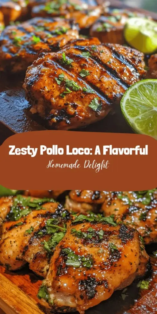 Discover the vibrant flavors of Zesty Homemade Pollo Loco! This delicious chicken recipe is perfect for any gathering, whether served in tacos, burritos, or salads. Marinated in citrus juices, garlic, and spices, it guarantees juicy and flavorful results. Plus, it’s a healthier homemade alternative to store-bought options. Try it today and elevate your dining experience! #PolloLoco #HomemadeCooking #MexicanFood #GrillingRecipes #ChickenDinners #DeliciousMeals