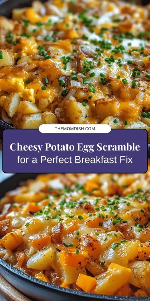 Start your day with a scrumptious cheesy potato egg scramble that combines creamy eggs, hearty russet potatoes, and luscious melted cheese. This easy-to-make breakfast dish is perfect for busy mornings or relaxed brunches, making it a delicious addition to any meal. Customize it with your favorite veggies and cheese for a delightful twist. Packed with protein and fiber, it's satisfying and nutritious! #Breakfast #Brunch #CheesyPotatoEggScramble #EasyRecipes #ComfortFood