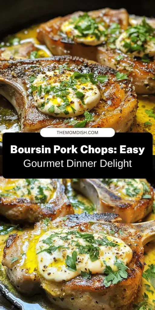 Elevate your dinner game with Boursin Pork Chops! This creamy, cheesy dish combines succulent pork chops with flavorful Boursin cheese, creating a gourmet experience that's easy to prepare. Perfect for busy weeknights or special occasions, these chops are marinated and pan-seared for maximum flavor. Serve alongside veggies or grains for a well-rounded meal. Discover the deliciousness! #Boursin #PorkChops #DinnerIdeas #GourmetCooking #RecipeInspiration #EasyRecipes