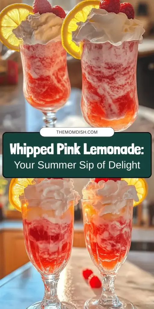 Beat the heat this summer with a refreshing Whipped Pink Lemonade! This delightful drink combines tangy lemon and sweet raspberry cream, creating a visually stunning treat for all ages. Perfect for pool parties, picnics, or family gatherings, it's easy to make and sure to impress. Experiment with flavors and garnishes to personalize your drink. Cool down and enjoy the vibrant flavors of summer! #WhippedPinkLemonade #SummerDrinks #RefreshingTreats #Lemonade #RaspberryCream #SummerRecipes #DrinkIdeas