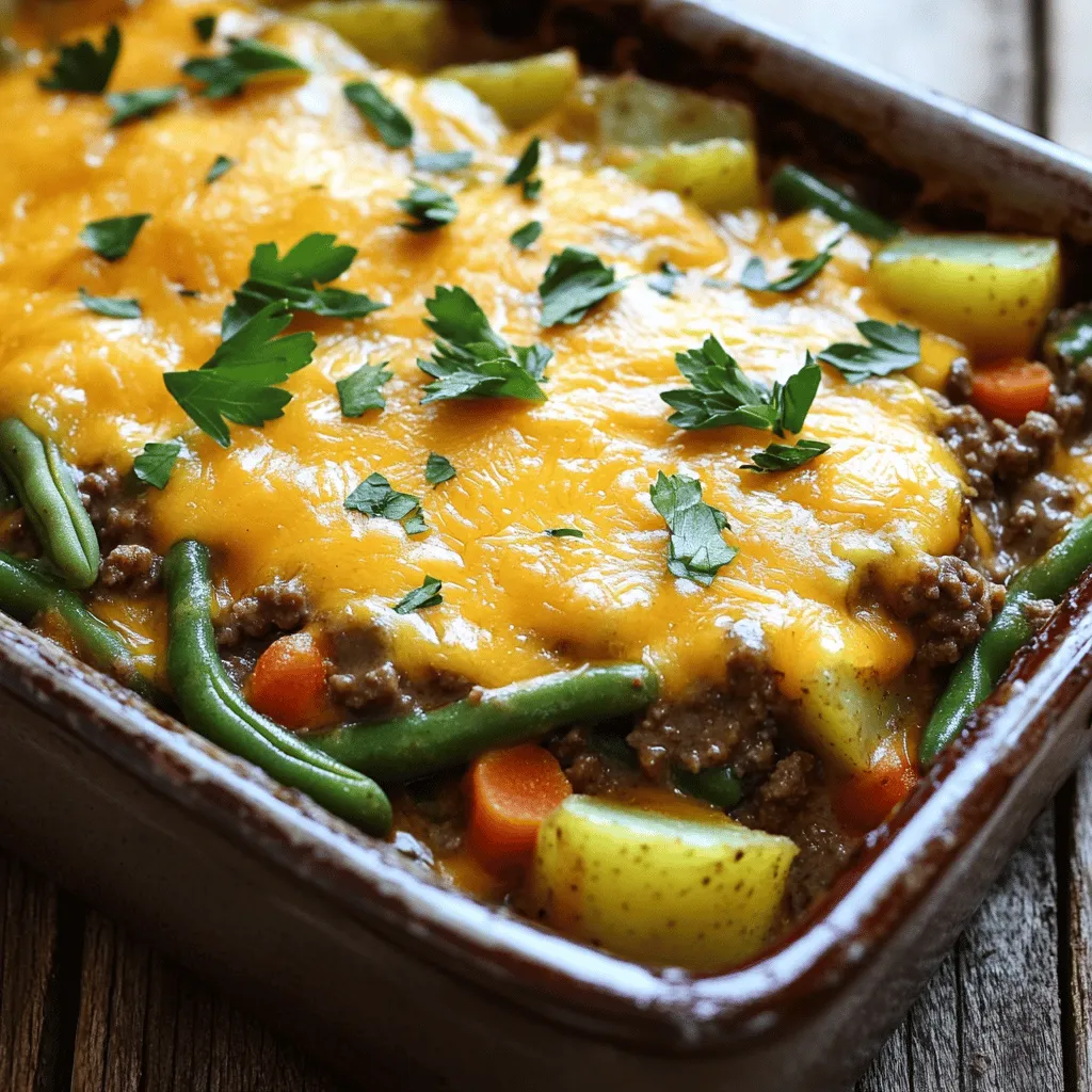 Amish Country Casserole is a warm, filling dish that brings comfort to the table. This dish uses simple, wholesome ingredients that you can find in any kitchen. It features ground beef, fresh green beans, and carrots. You also need potatoes, onion, cream of mushroom soup, and cheddar cheese. Each ingredient plays a key role in creating a rich flavor.