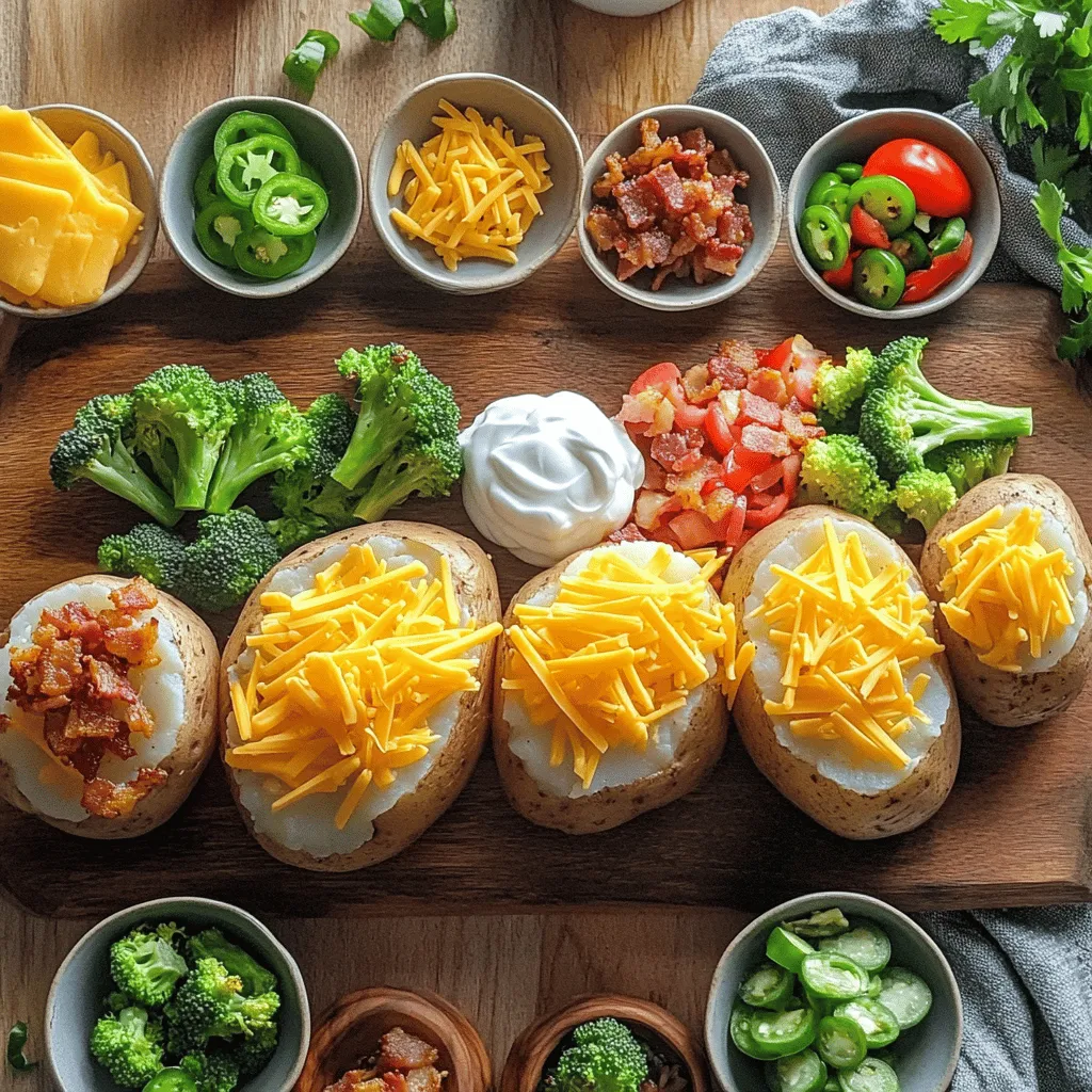 A cozy baked potato bar is fun and easy to set up. It lets everyone create their own meal. First, you need the right ingredients. For a tasty baked potato bar, use large russet potatoes. They are perfect for baking. You will also need olive oil, garlic powder, and onion powder. Don’t forget salt and pepper!