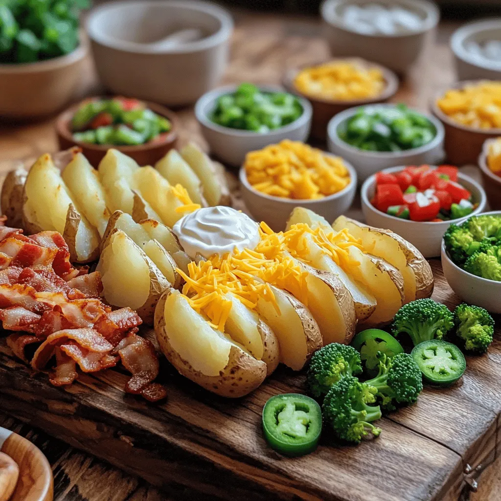 A cozy baked potato bar is fun and easy to set up. It lets everyone create their own meal. First, you need the right ingredients. For a tasty baked potato bar, use large russet potatoes. They are perfect for baking. You will also need olive oil, garlic powder, and onion powder. Don’t forget salt and pepper!