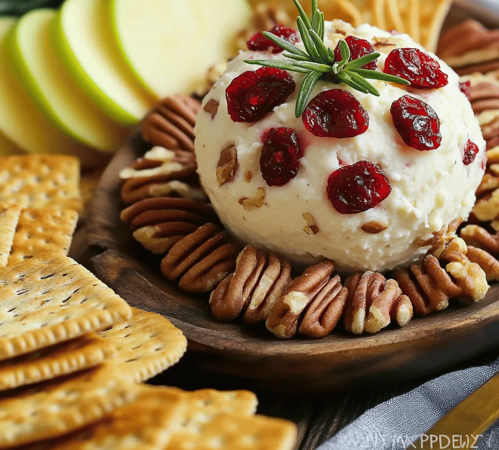 The Cranberry Pecan Cheese Ball is a delightful appetizer that combines creamy textures with a burst of flavors, making it the perfect addition to your next gathering. Whether you're hosting a holiday feast, a casual get-together, or a festive party, this cheese ball is sure to impress your guests. Its unique blend of savory and sweet elements creates a harmonious flavor profile that appeals to a wide range of palates. The rich, creamy base contrasted with the crunchy pecans and tart cranberries makes this dish not only delicious but also visually appealing, making it a standout centerpiece on any appetizer table.