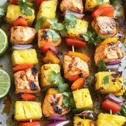 Welcome to the vibrant world of tropical cuisine with our Tropical Pineapple Salmon Kebabs recipe! This dish is an exciting fusion of flavors that combines succulent salmon, sweet pineapple, and colorful vegetables, making it a perfect choice for your next outdoor grilling session. The combination of these ingredients creates a delightful balance of savory and sweet, which not only pleases the palate but also celebrates the essence of summer.