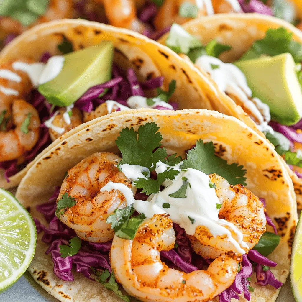 Bobby Flay's shrimp tacos shine because of fresh and bold ingredients. The main star is shrimp—use large, peeled, and deveined shrimp. This makes cooking quick and easy.