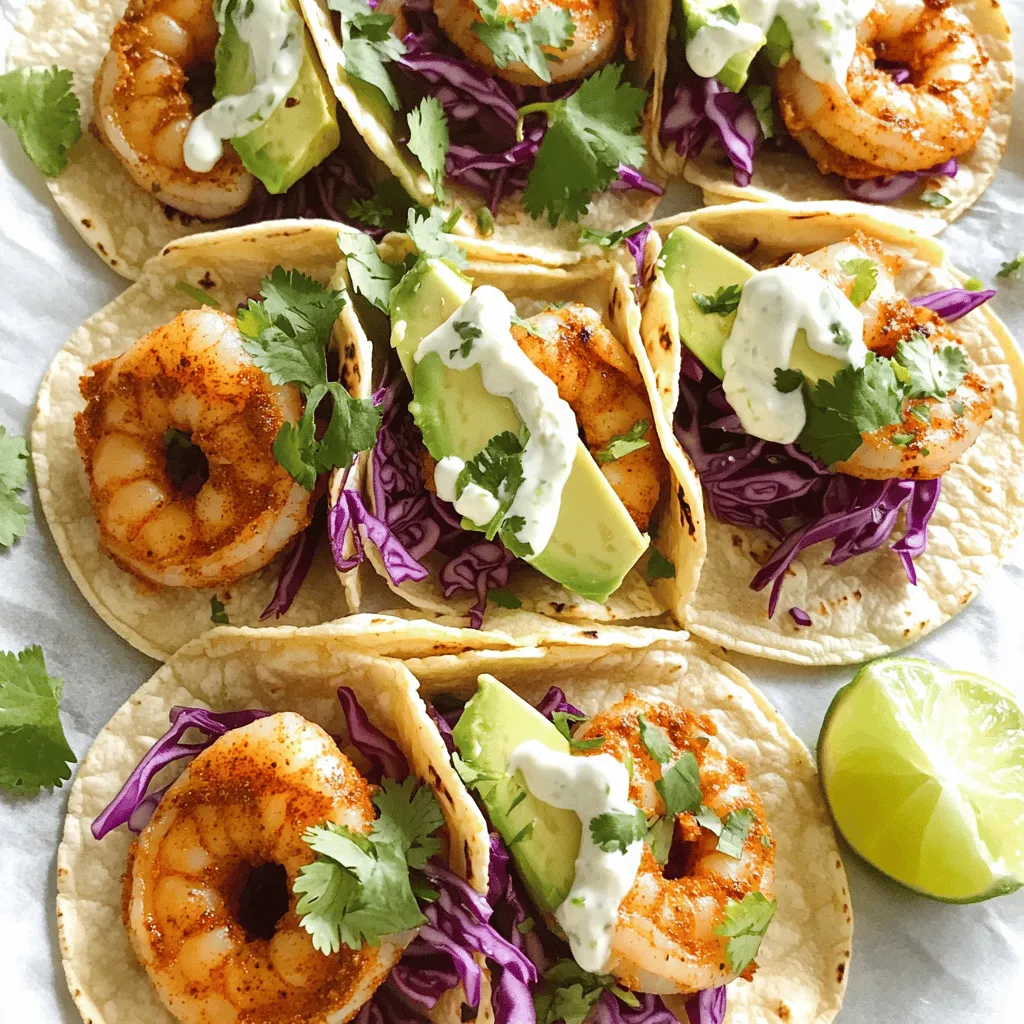 Bobby Flay's shrimp tacos shine because of fresh and bold ingredients. The main star is shrimp—use large, peeled, and deveined shrimp. This makes cooking quick and easy.