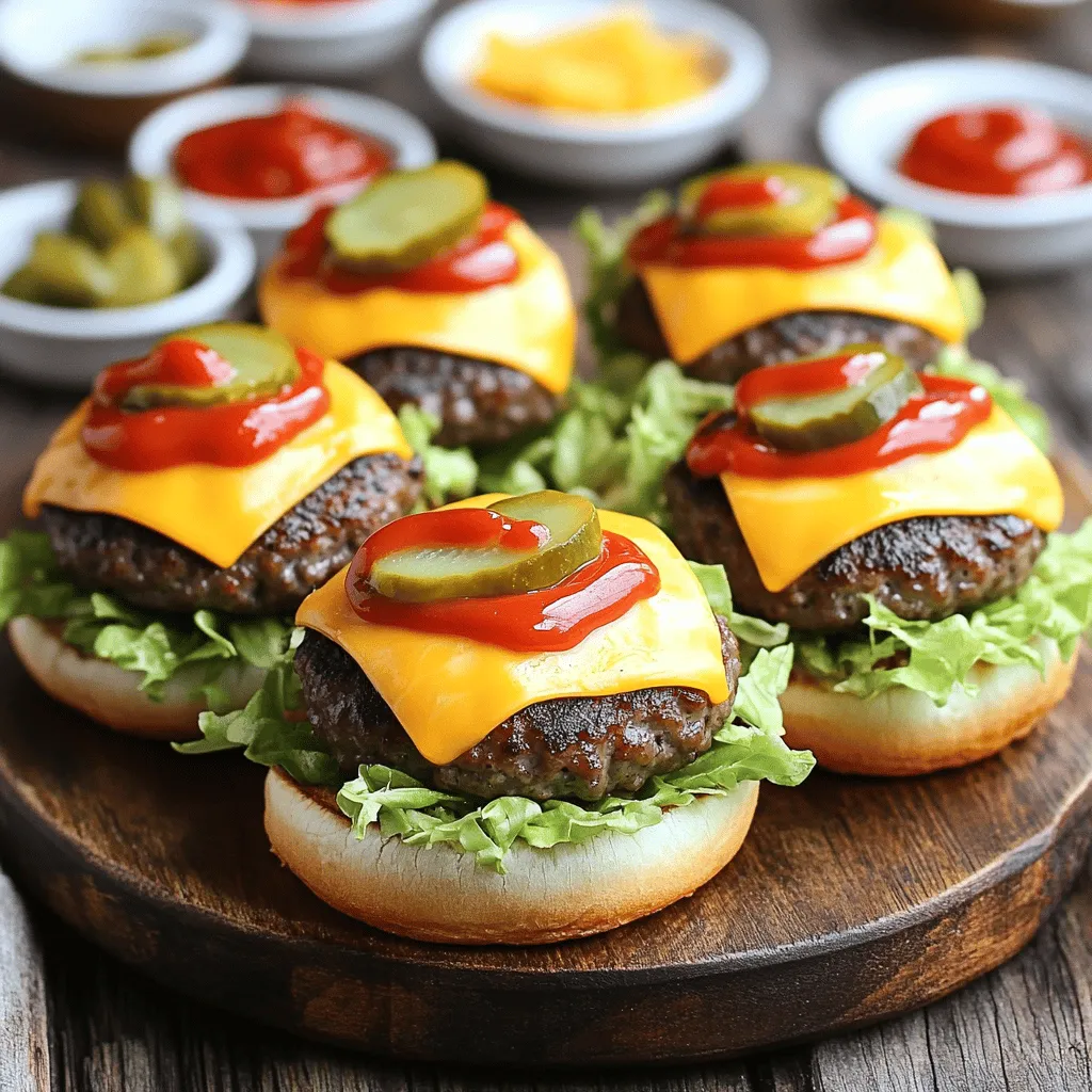 Mini cheeseburger sliders are small burgers that pack big flavor. They are fun to eat and easy to make. Each slider is made with a juicy beef patty, cheese, and tasty toppings, all nestled in a soft bun.