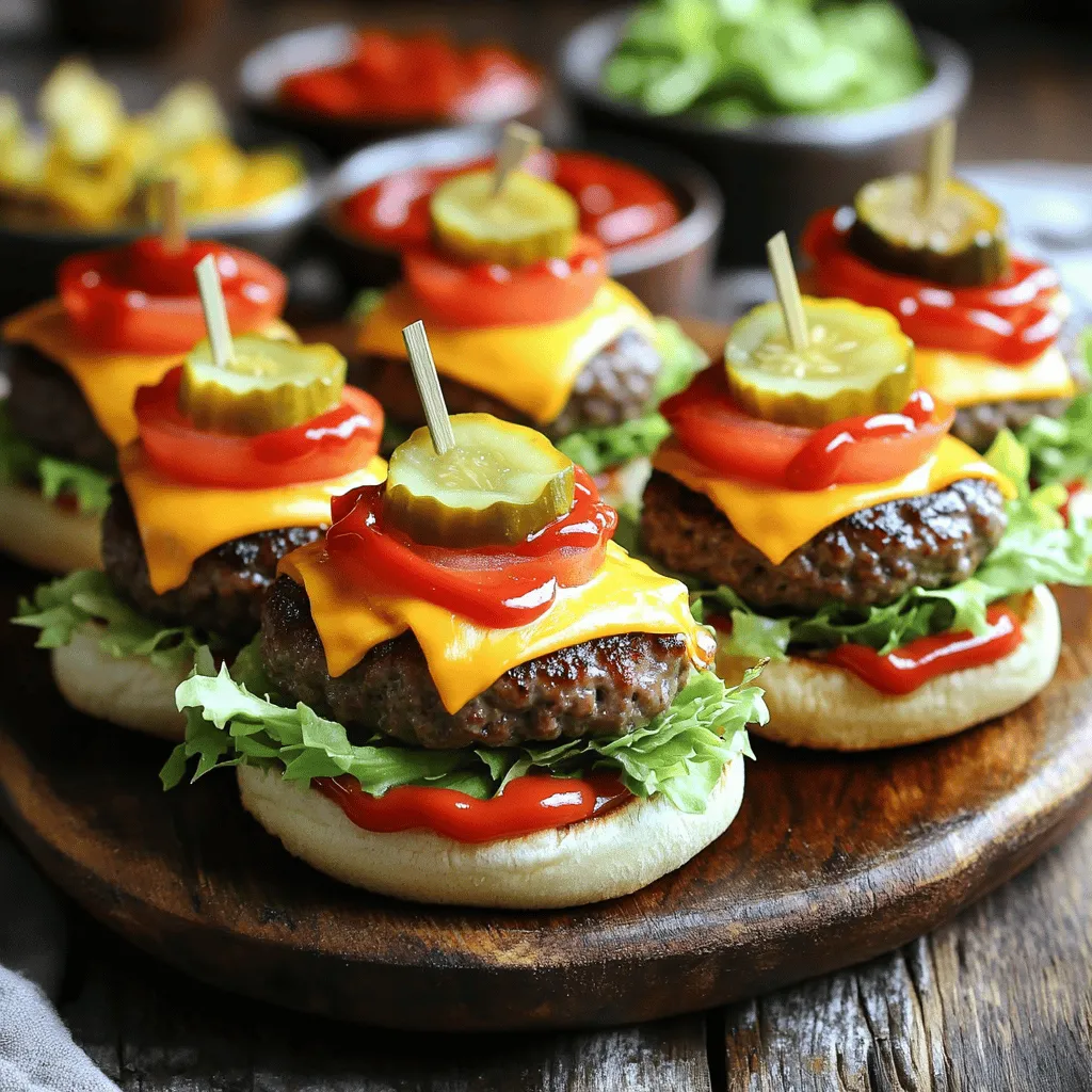 Mini cheeseburger sliders are small burgers that pack big flavor. They are fun to eat and easy to make. Each slider is made with a juicy beef patty, cheese, and tasty toppings, all nestled in a soft bun.