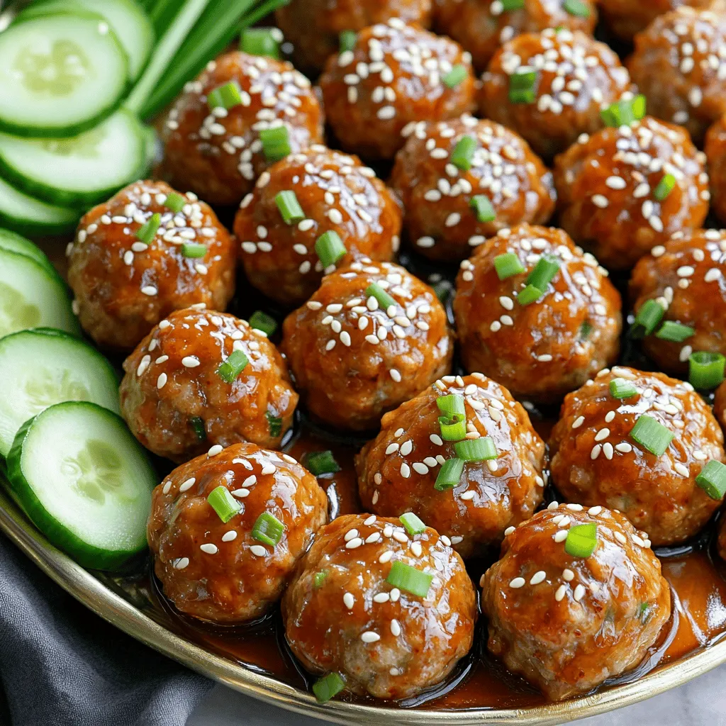 To make sweet and spicy meatballs, you need a few key ingredients. For the meatballs, use ground beef or ground turkey. Mixing in breadcrumbs keeps them soft. Adding green onions, garlic, and ginger boosts the flavor. Sesame oil gives a nice nutty taste, while salt and black pepper add seasoning.