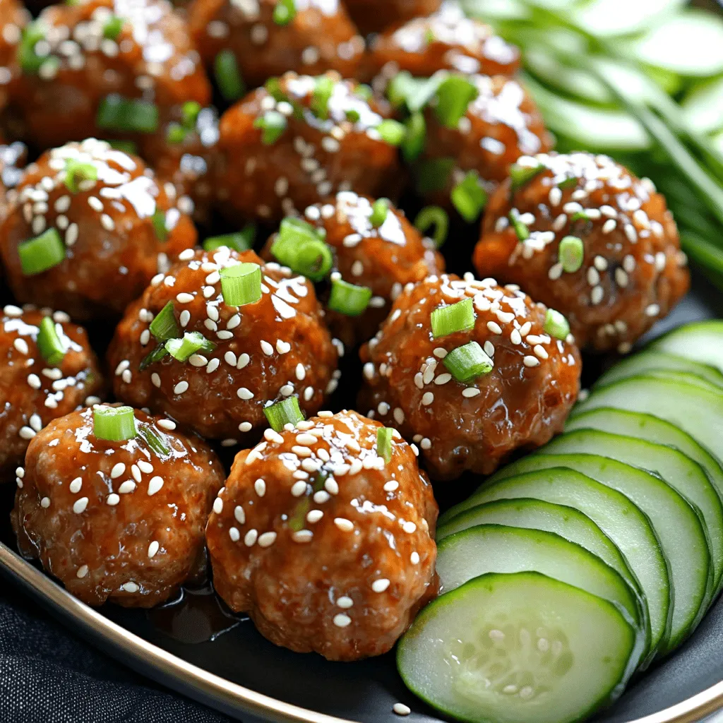 To make sweet and spicy meatballs, you need a few key ingredients. For the meatballs, use ground beef or ground turkey. Mixing in breadcrumbs keeps them soft. Adding green onions, garlic, and ginger boosts the flavor. Sesame oil gives a nice nutty taste, while salt and black pepper add seasoning.