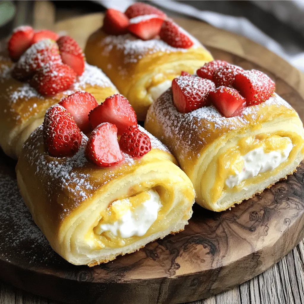 To make strawberry cheesecake sweet rolls, you need a few simple items. Start with 2 cups of all-purpose flour. Add 1/4 cup of granulated sugar for sweetness. You will also need 1 tablespoon of baking powder and 1/2 teaspoon of salt to help the rolls rise. For the dough, use 1/3 cup of melted unsalted butter, 3/4 cup of milk, and 1 teaspoon of vanilla extract. For the filling, grab 1 block (8 oz) of softened cream cheese, 1/2 cup powdered sugar, and 1 cup of fresh strawberries, diced. Add 1 teaspoon of lemon juice and 1 teaspoon of cornstarch to enhance the strawberry flavor. Finally, sprinkle in 1/2 teaspoon of ground cinnamon for warmth.